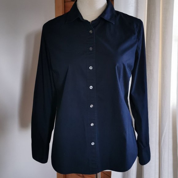 Women's J. Crew navy buttoned shirt long sleeve size PM petite medium - Picture 1 of 5